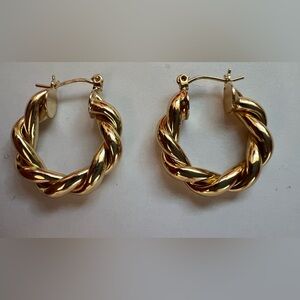 Gold Tone Twisted Hoop Earrings